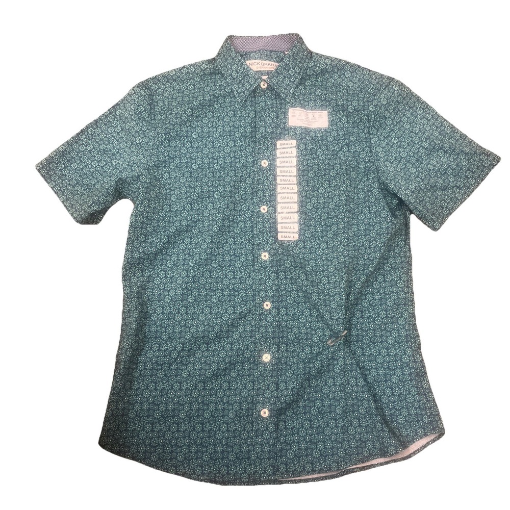 NEW Nick Graham‎ Everywhere Men's Short Sleeve Stretch Shirt Blue Small